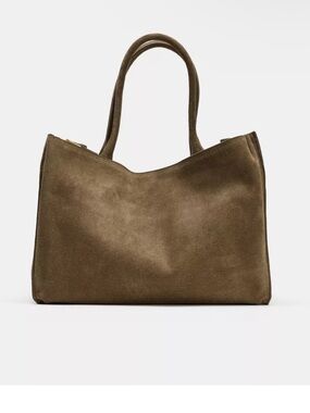 Zara Olive Suede Tote Bag - Brown-Green Handheld Tote